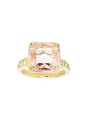 New Amanda Blu Lite Pink Cubic Zirconia Rhinestone 18K Dipped Gold Cocktail Ring